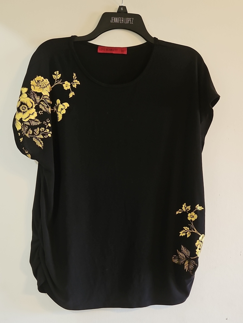 Love Scarlett Black Short-Sleeve Tee with Yellow Floral Accents